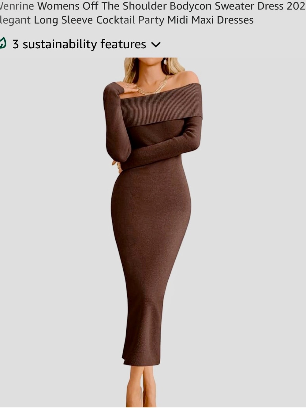 Off-Shoulder Bodycon Sweater Dress in Brown